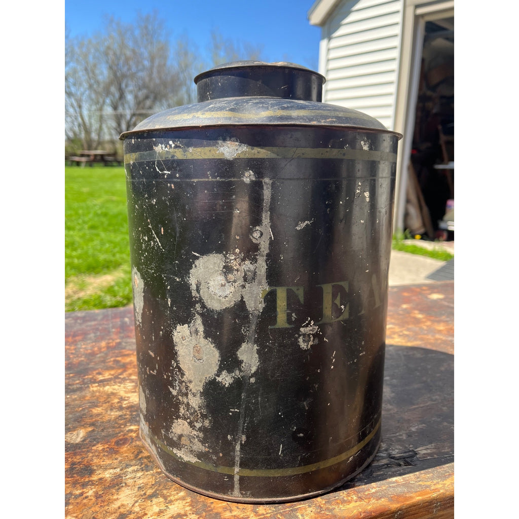 Vintage Early 1900s "Tea" Tin Can Canister Country General Store Large Advertising
