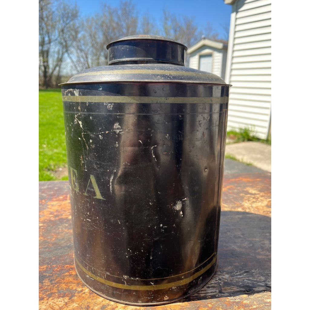 Vintage Early 1900s "Tea" Tin Can Canister Country General Store Large Advertising