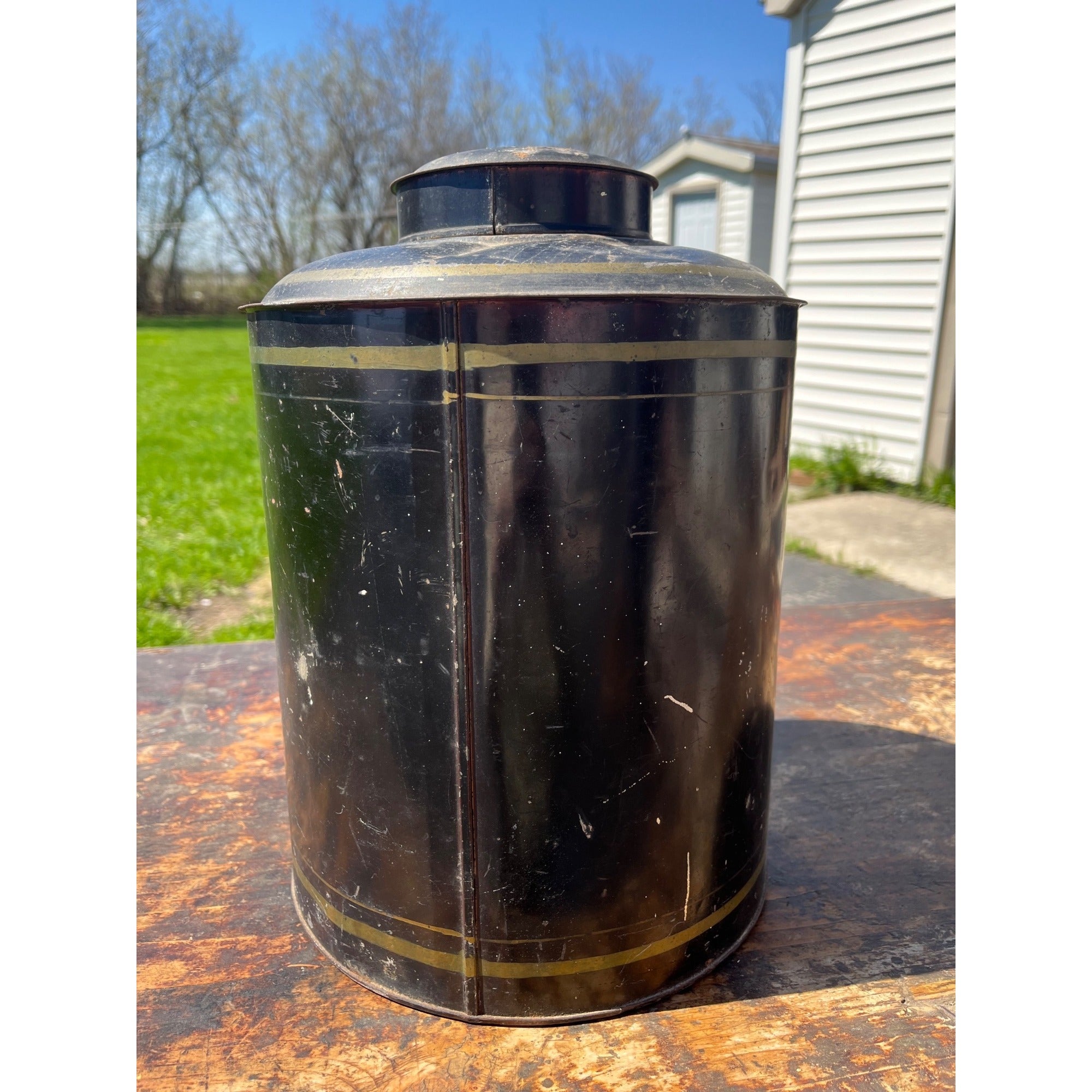 Vintage Early 1900s "Tea" Tin Can Canister Country General Store Large Advertising