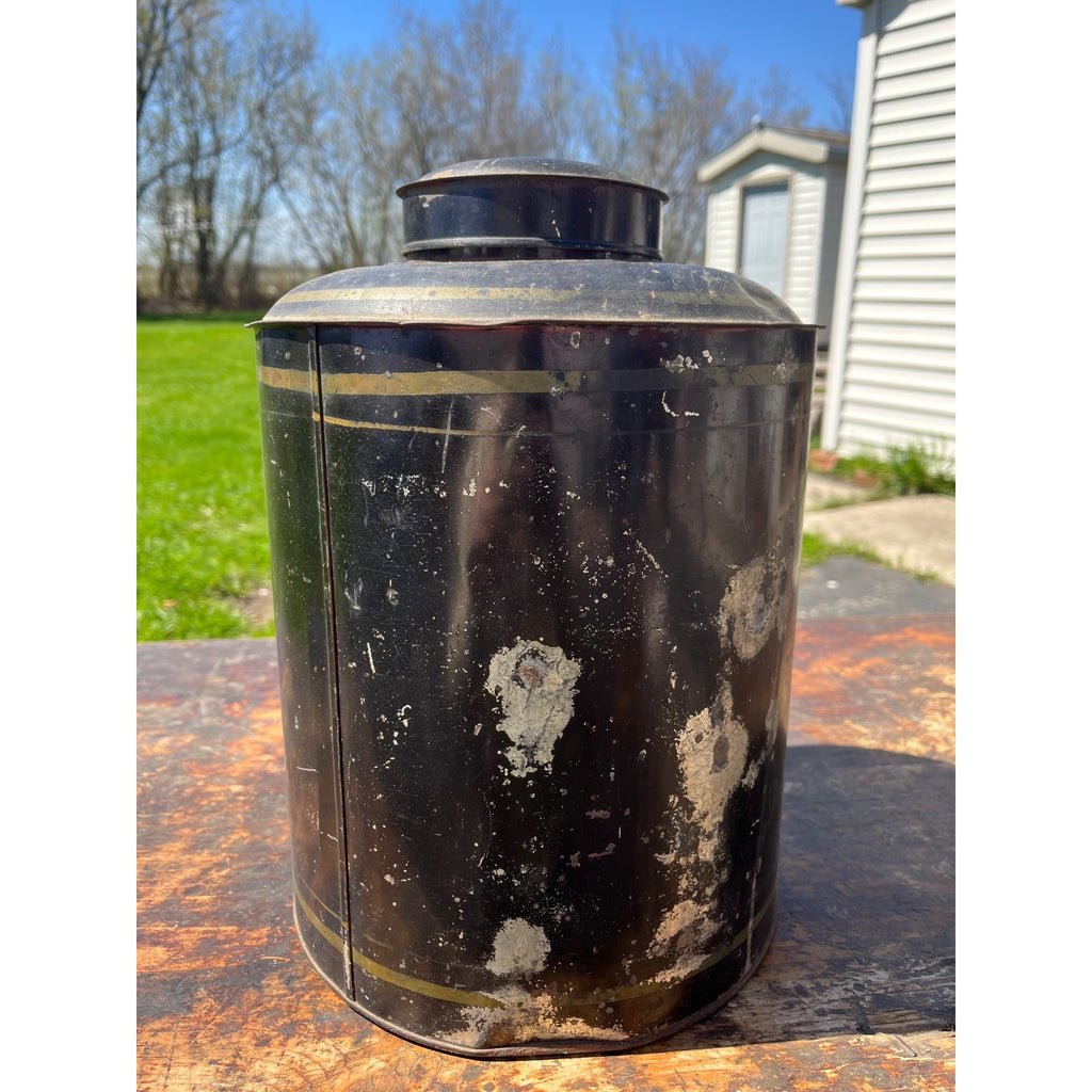 Vintage Early 1900s "Tea" Tin Can Canister Country General Store Large Advertising