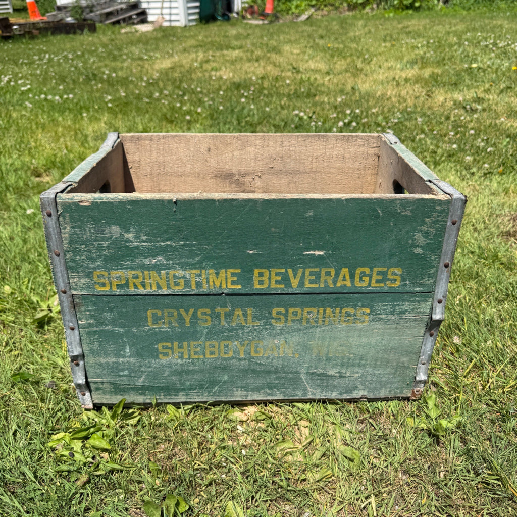 Vintage Springtime Beverages Springs Wooden Crate Box Sheboygan Wis Wisconsin