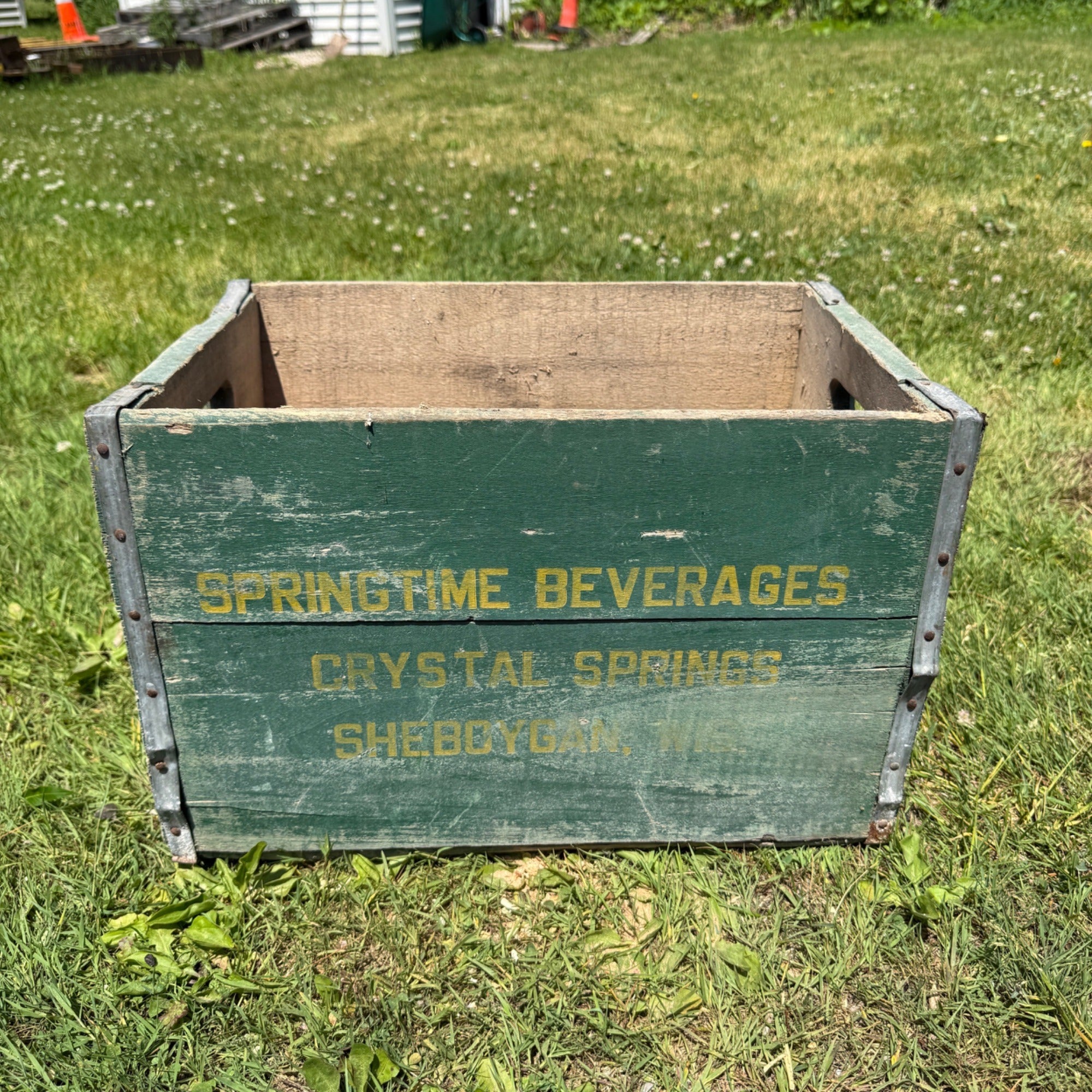 Vintage Springtime Beverages Springs Wooden Crate Box Sheboygan Wis Wisconsin