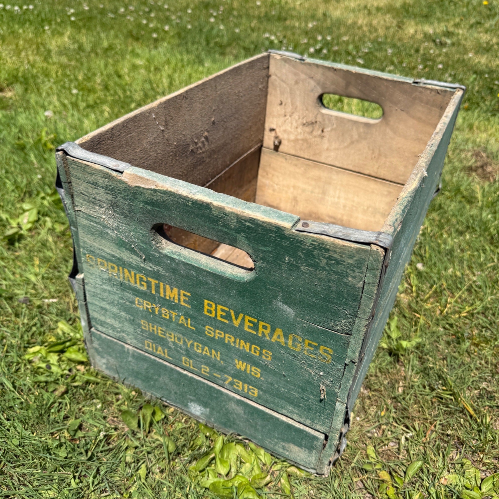 Vintage Springtime Beverages Springs Wooden Crate Box Sheboygan Wis Wisconsin