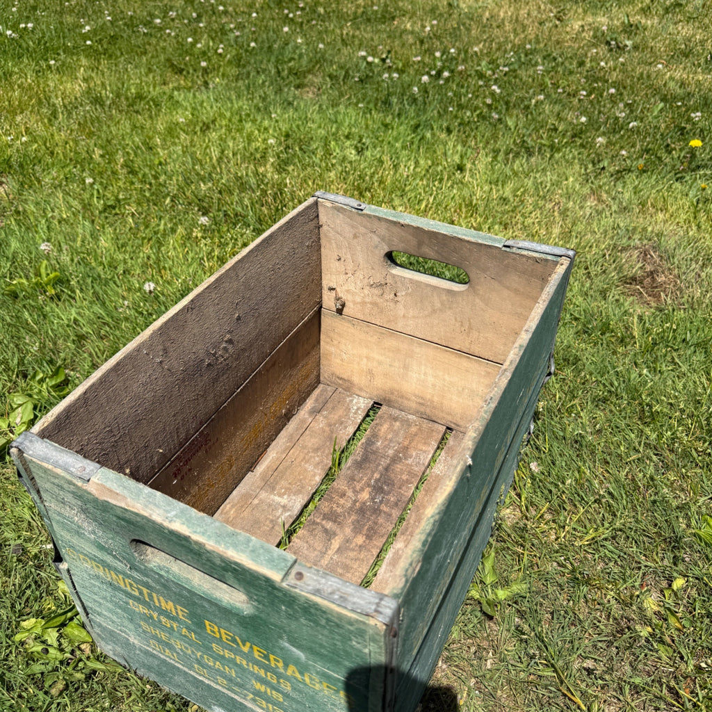 Vintage Springtime Beverages Springs Wooden Crate Box Sheboygan Wis Wisconsin