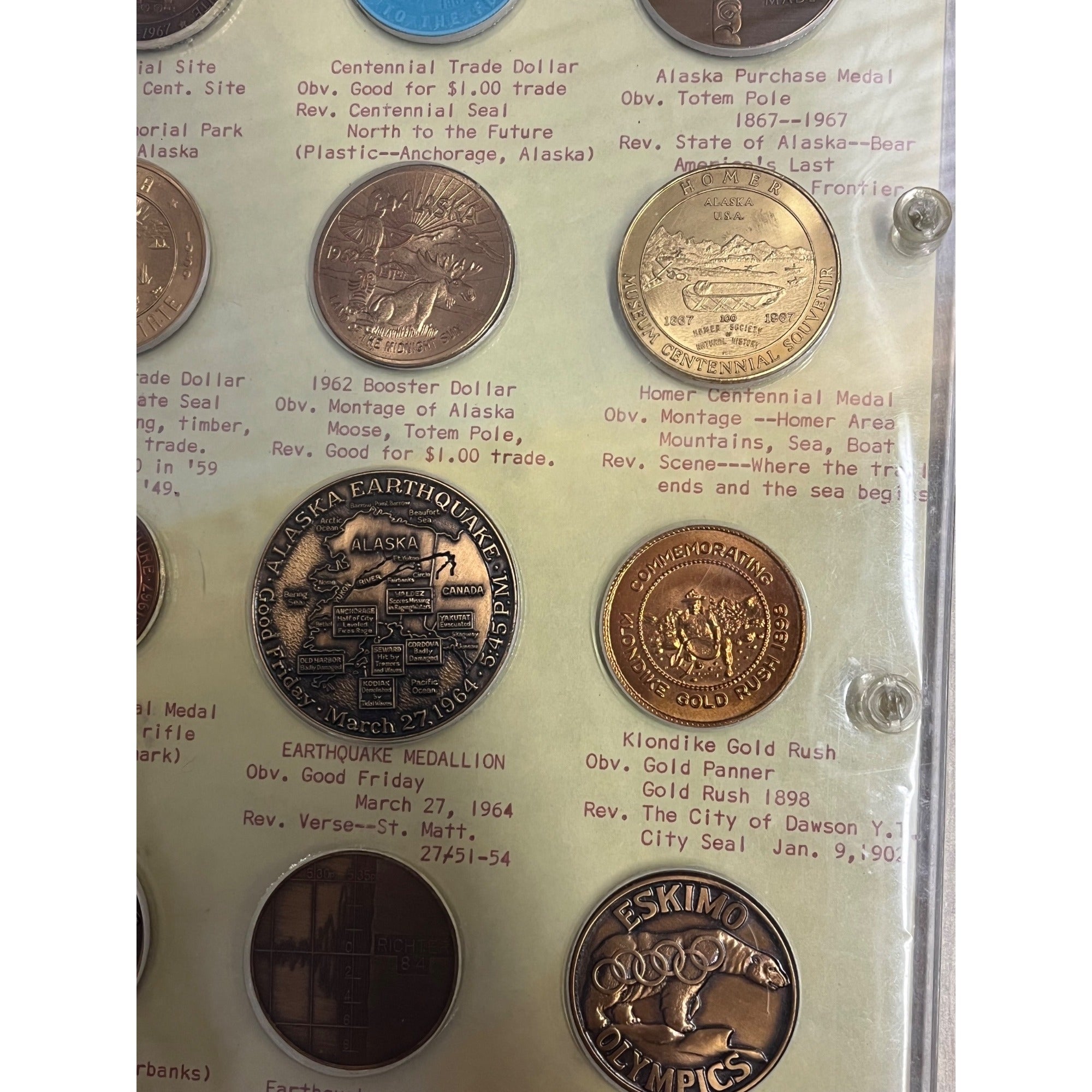 Huge Lot Alaska Centennial Trade Commemorative Tokens Coins Alaskan Gold Rush Olympics