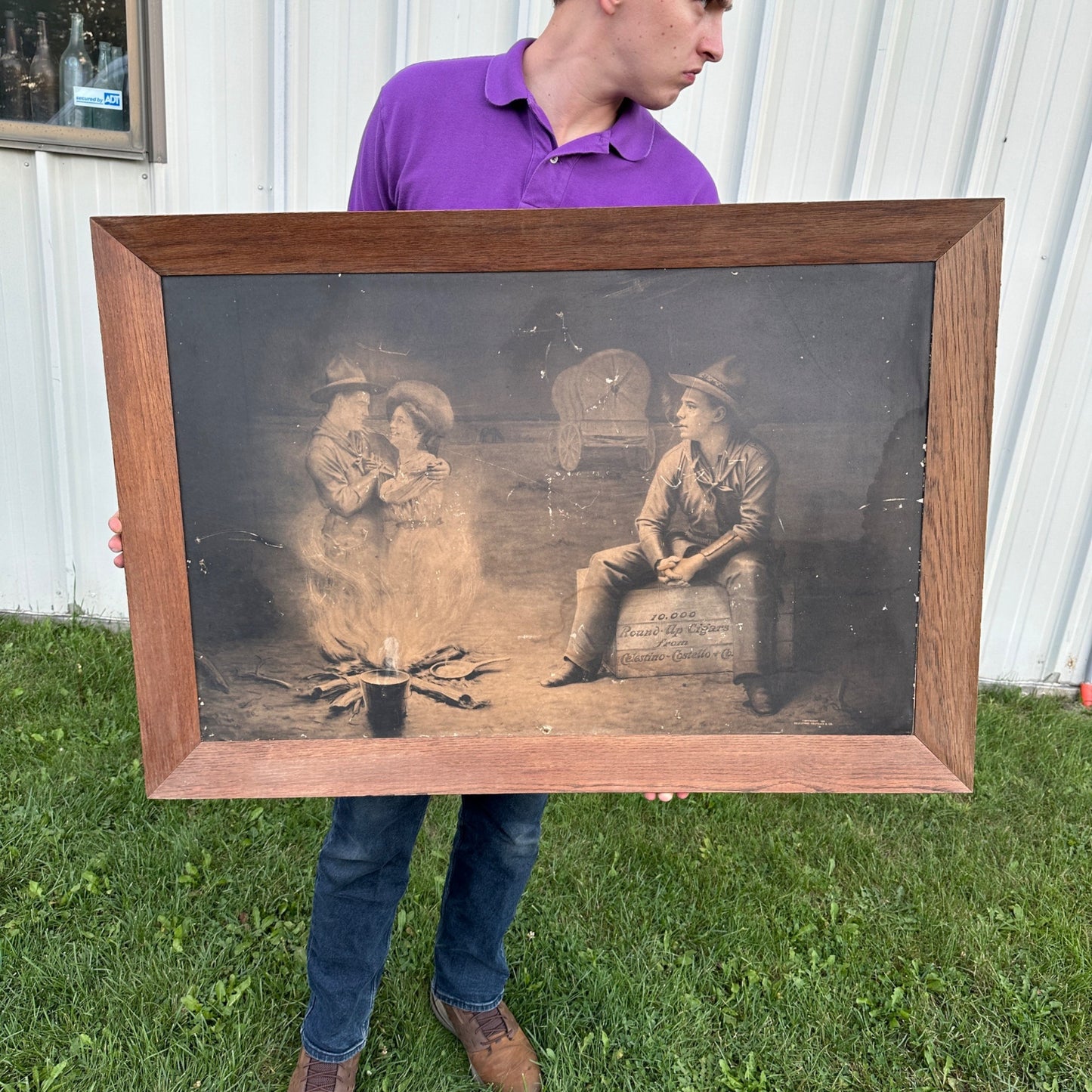 Antique Original 1910 Celestino Costello Round Up Cigars Advertising Litho Sign Framed