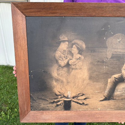 Antique Original 1910 Celestino Costello Round Up Cigars Advertising Litho Sign Framed