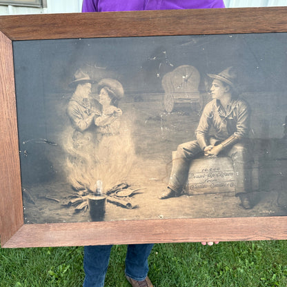 Antique Original 1910 Celestino Costello Round Up Cigars Advertising Litho Sign Framed