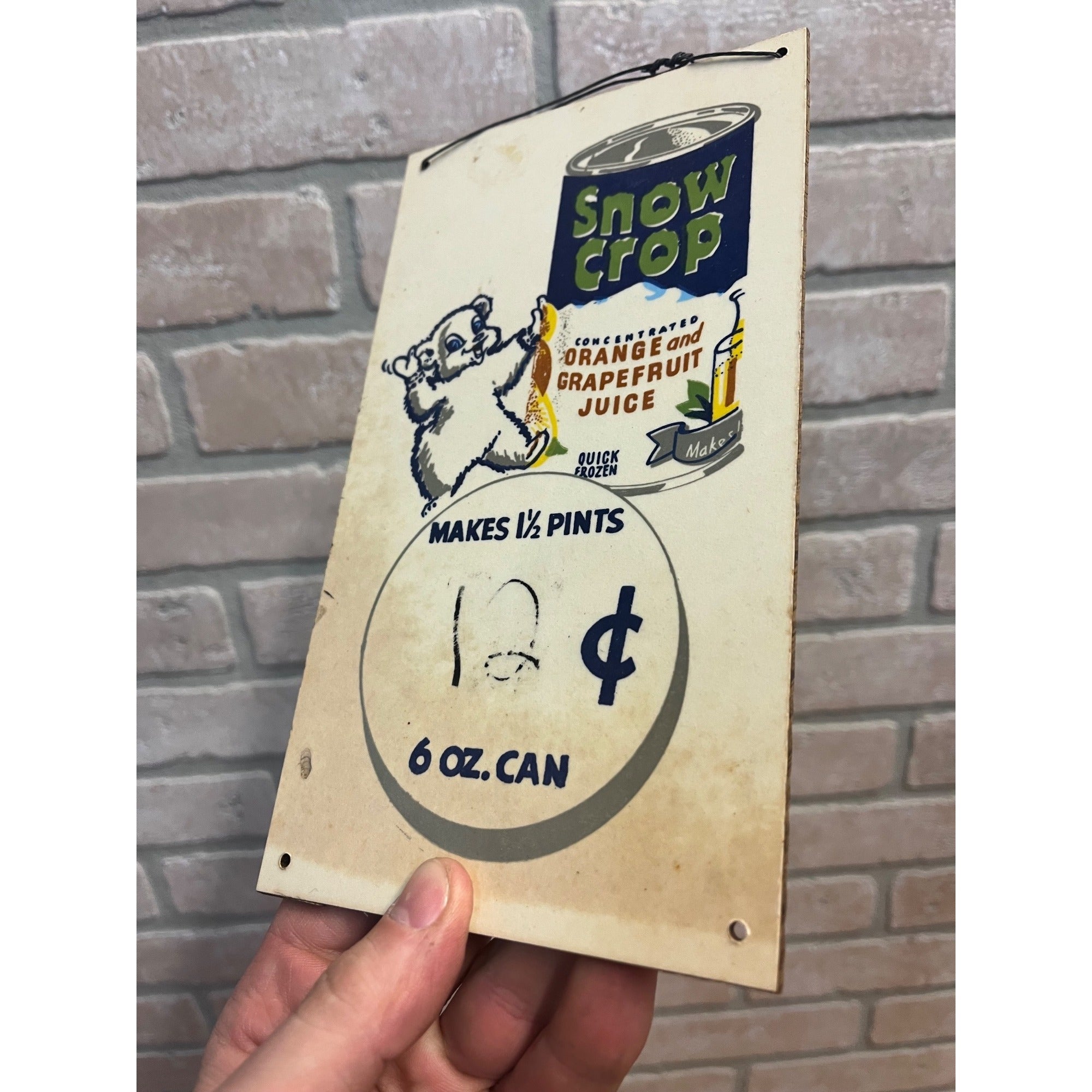 Vintage 1940s Snow Crop Frozen Juice Masonite Advertising Sign Grocery Store