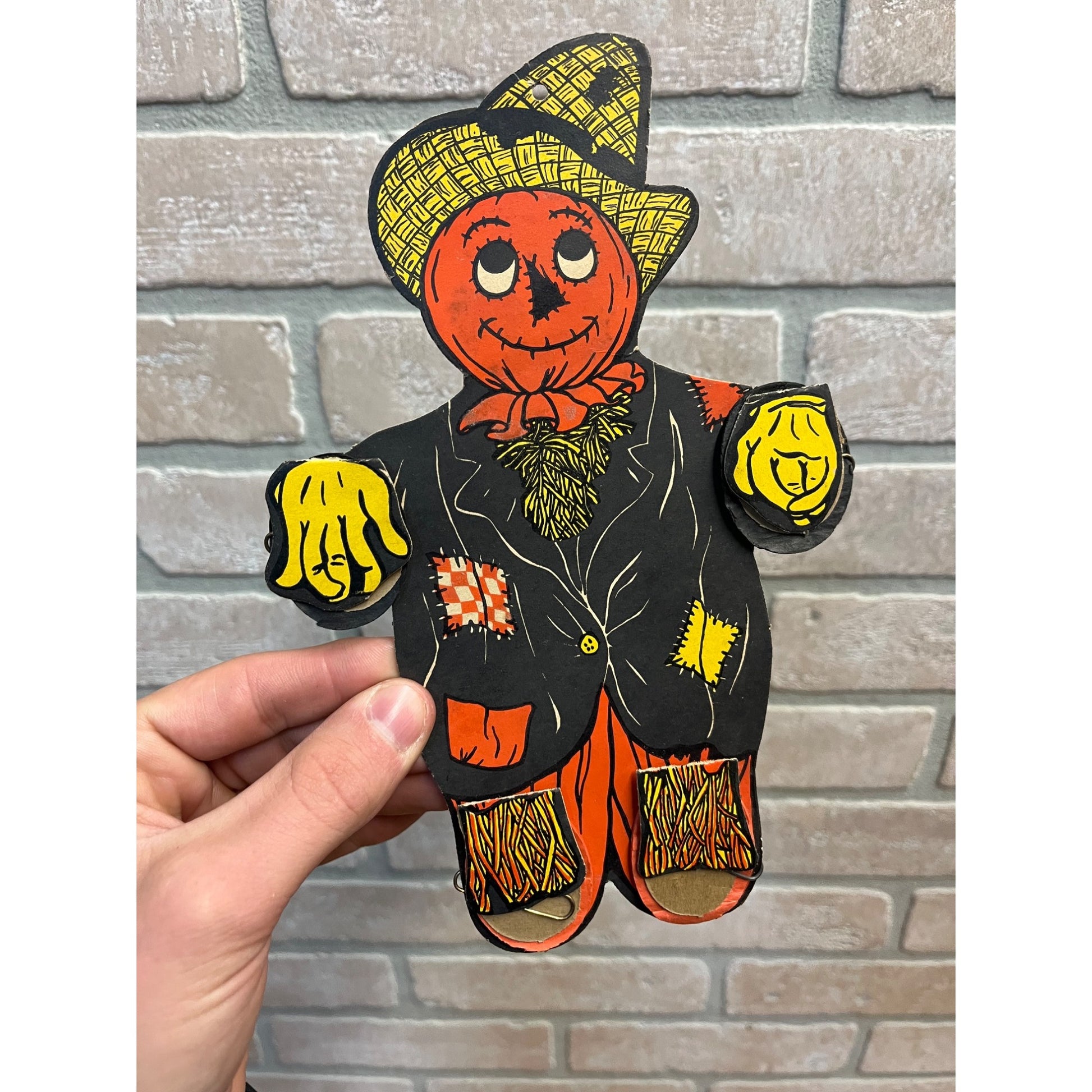 Original 1930s Vintage Halloween Beistle Scarecrow Dancer Honeycomb Diecut Decor