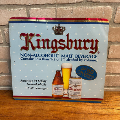 Vintage Kingsbury Beer Bar Sign Malt Beverage Non Alcoholic Tin Wisconsin 1987