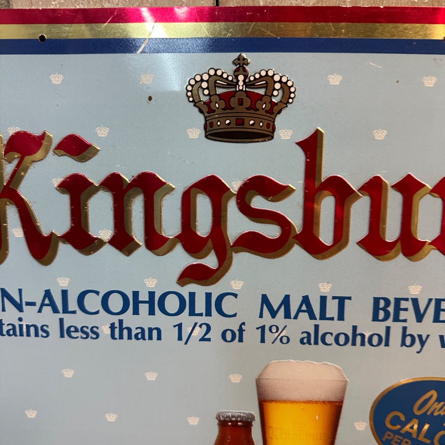 Vintage Kingsbury Beer Bar Sign Malt Beverage Non Alcoholic Tin Wisconsin 1987