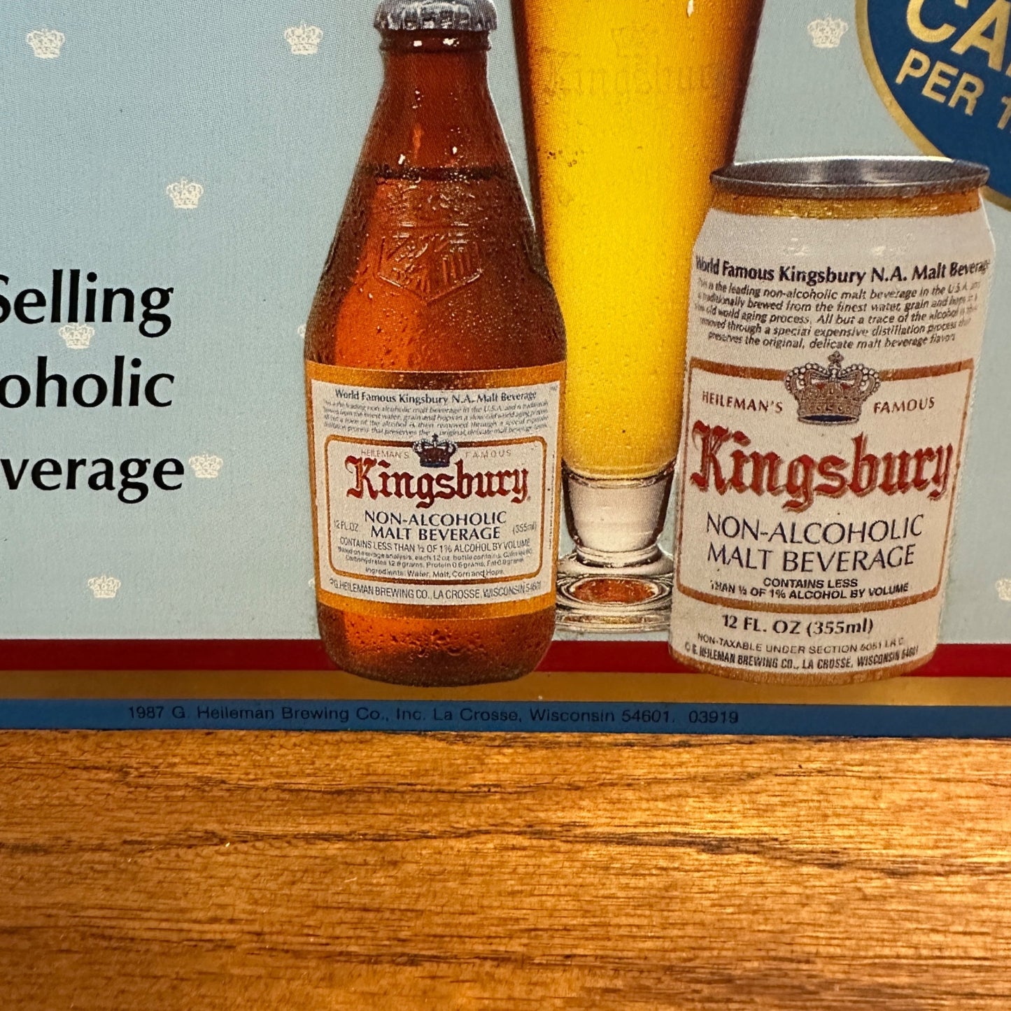 Vintage Kingsbury Beer Bar Sign Malt Beverage Non Alcoholic Tin Wisconsin 1987