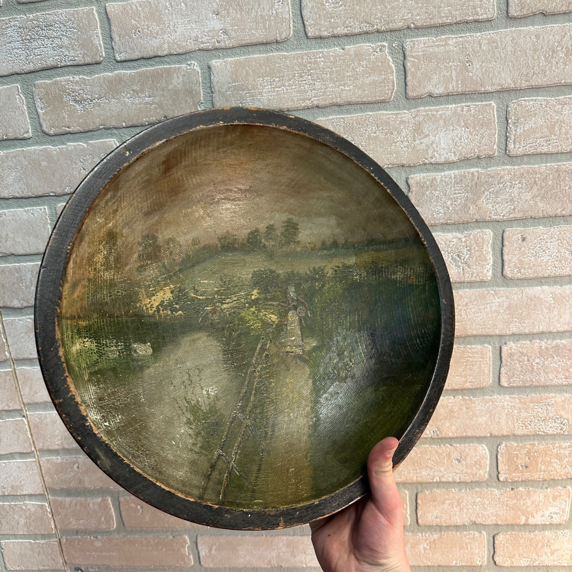 Antique Primitive 19th c. Wooden Hand Painted Douhg Bowl Country AAFA Farmhouse