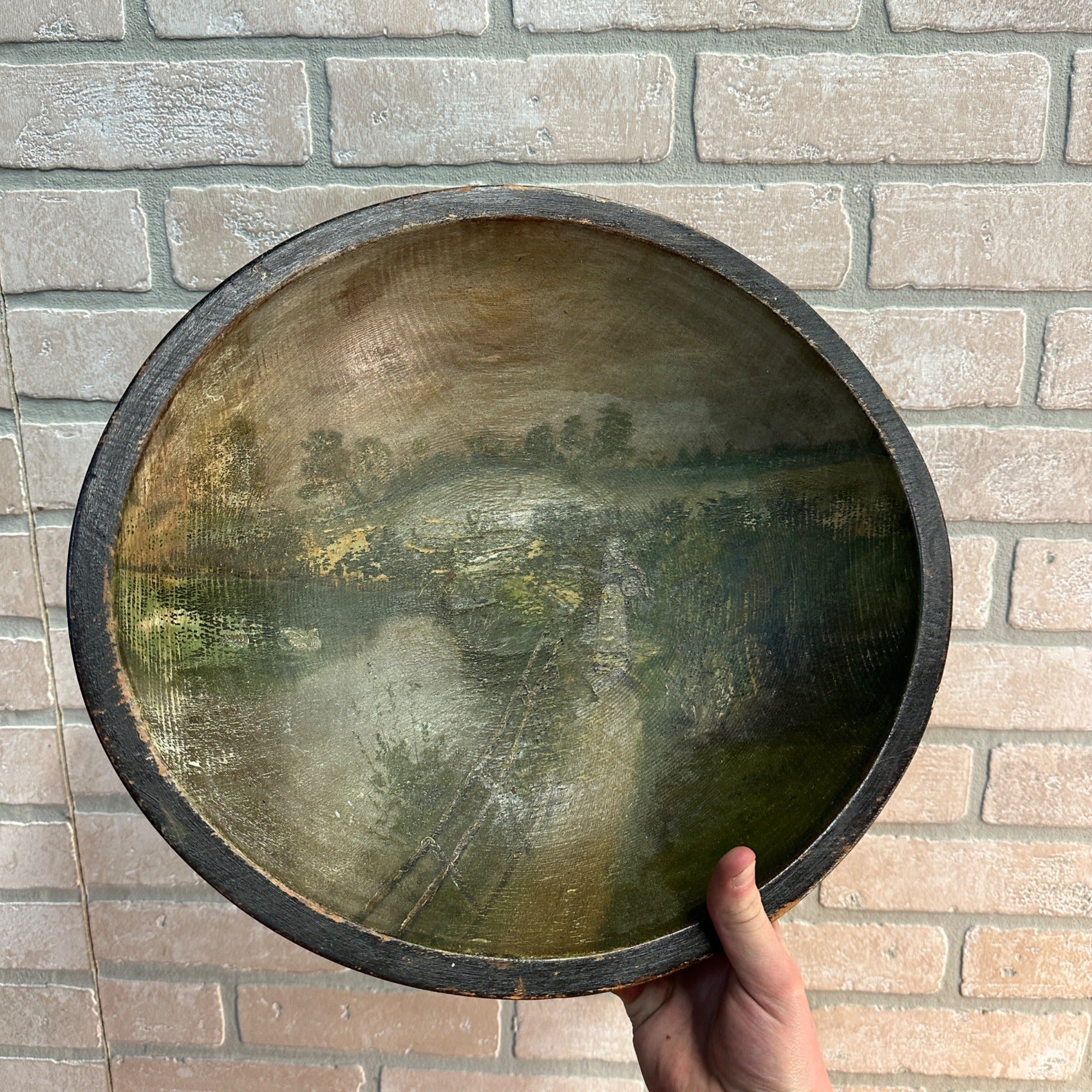 Antique Primitive 19th c. Wooden Hand Painted Douhg Bowl Country AAFA Farmhouse