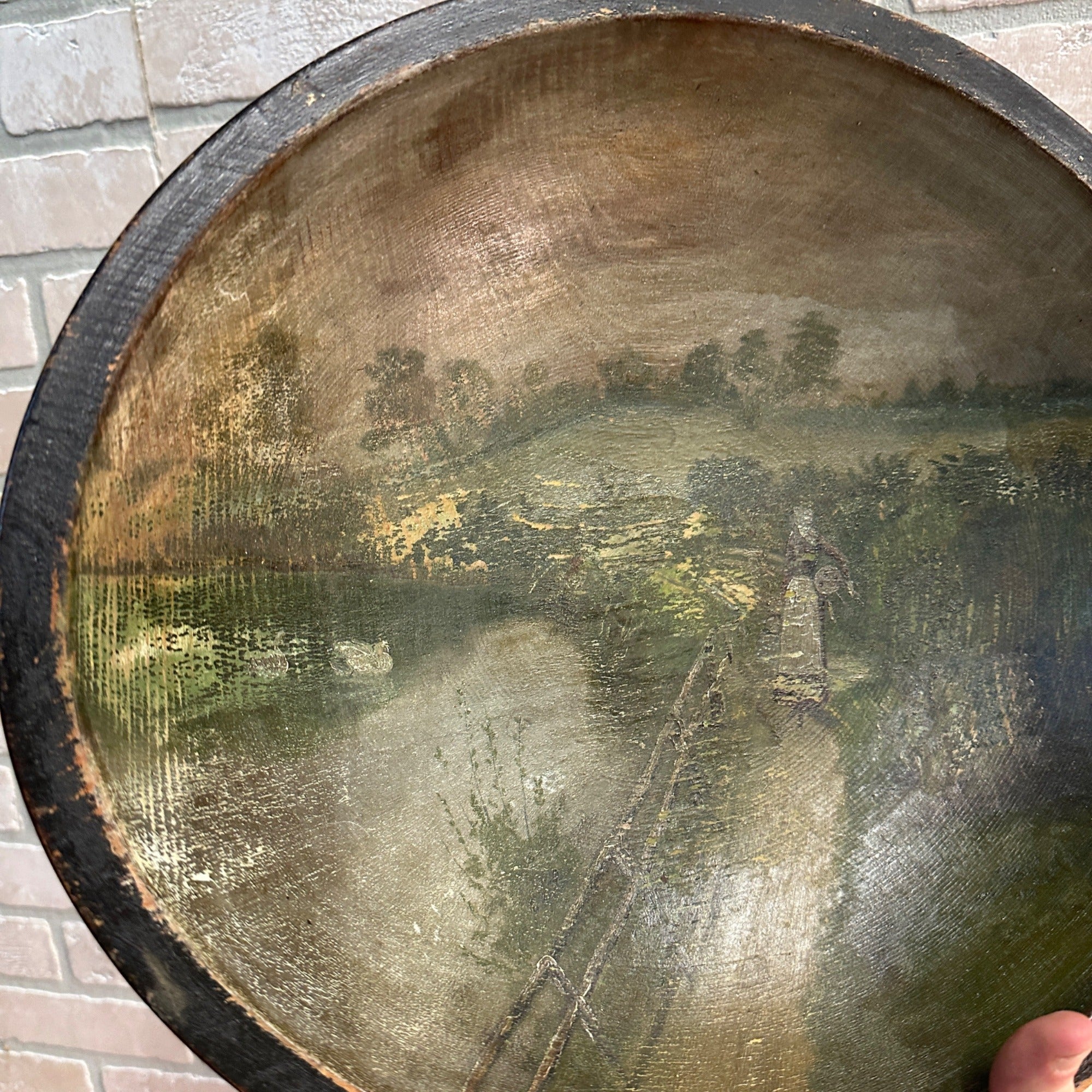 Antique Primitive 19th c. Wooden Hand Painted Douhg Bowl Country AAFA Farmhouse