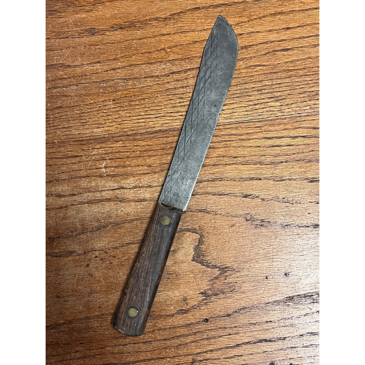 Antique 1900s Carbon Steel Butcher Kitchen Knife Wood Handle 12.5" Primitive