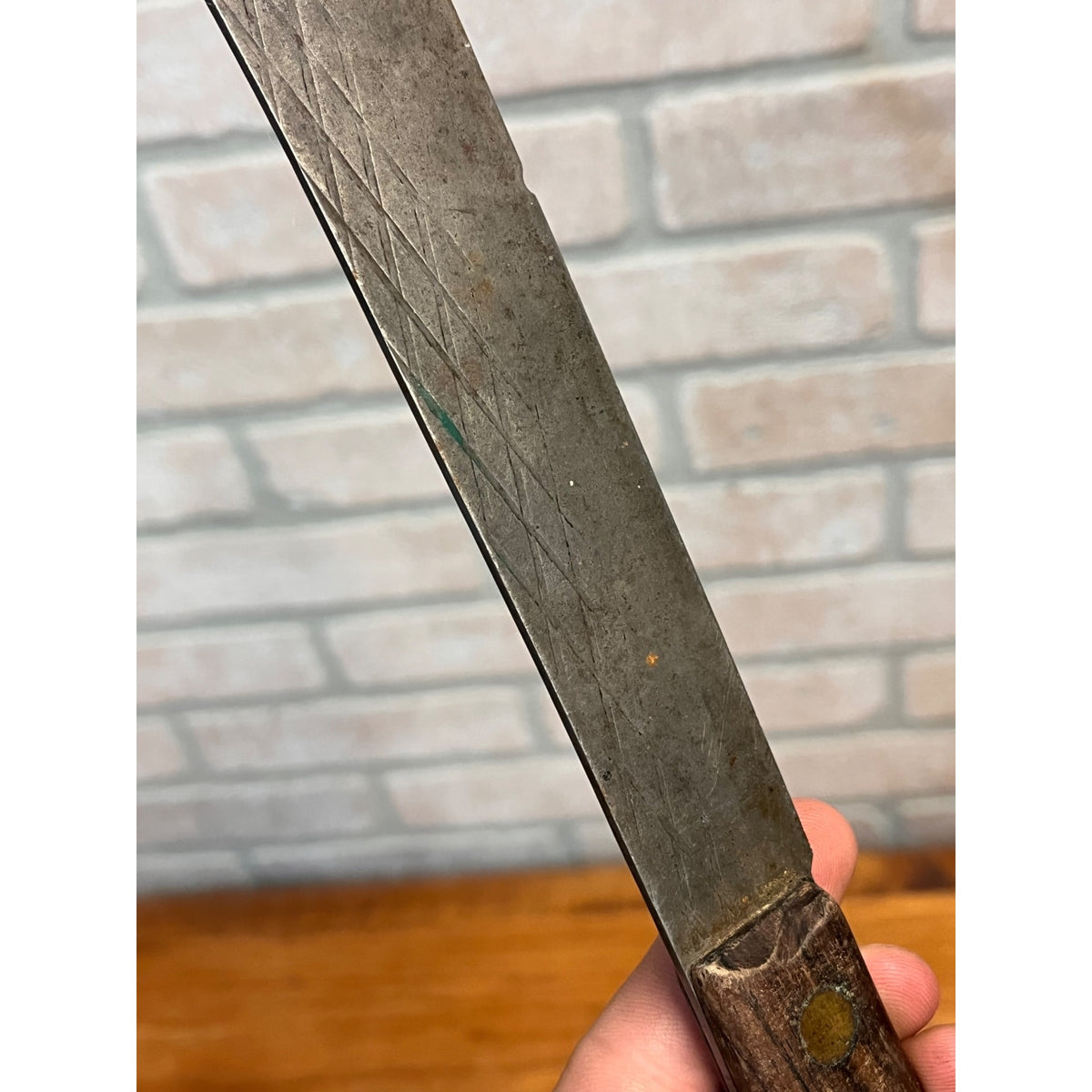 Antique 1900s Carbon Steel Butcher Kitchen Knife Wood Handle 12.5" Primitive