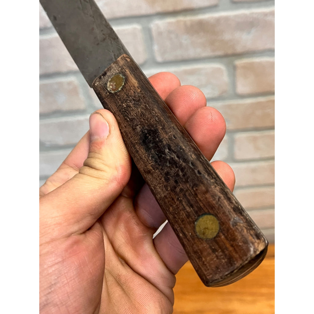 Antique 1900s Carbon Steel Butcher Kitchen Knife Wood Handle 12.5" Primitive