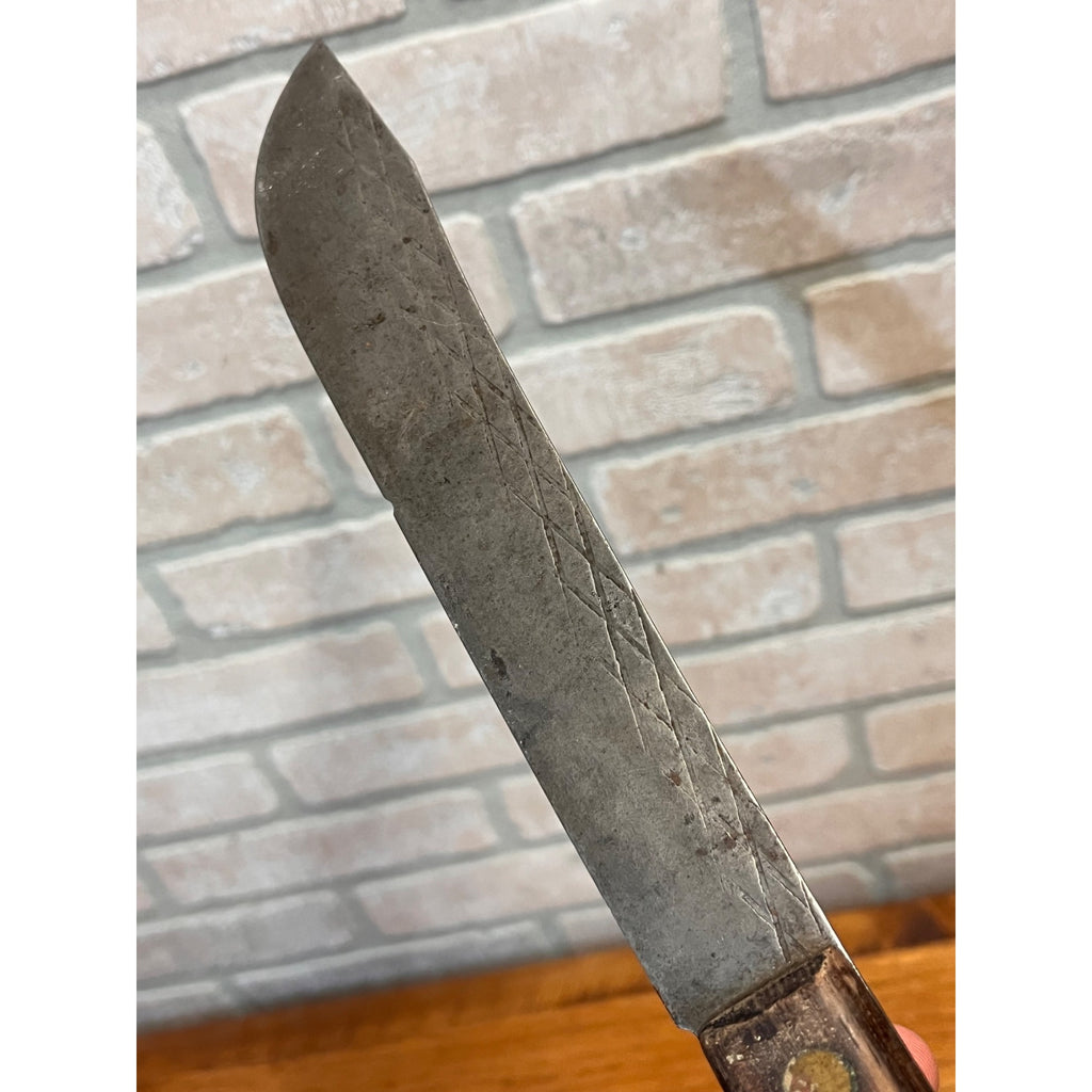 Antique 1900s Carbon Steel Butcher Kitchen Knife Wood Handle 12.5" Primitive