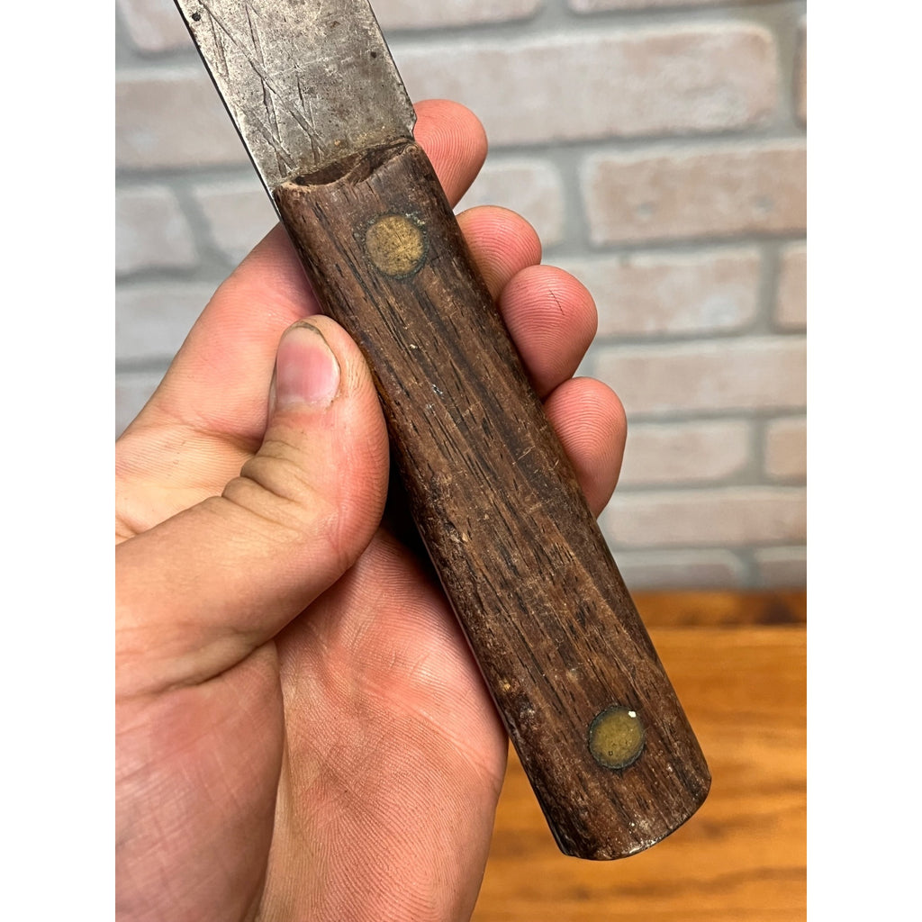 Antique 1900s Carbon Steel Butcher Kitchen Knife Wood Handle 12.5" Primitive