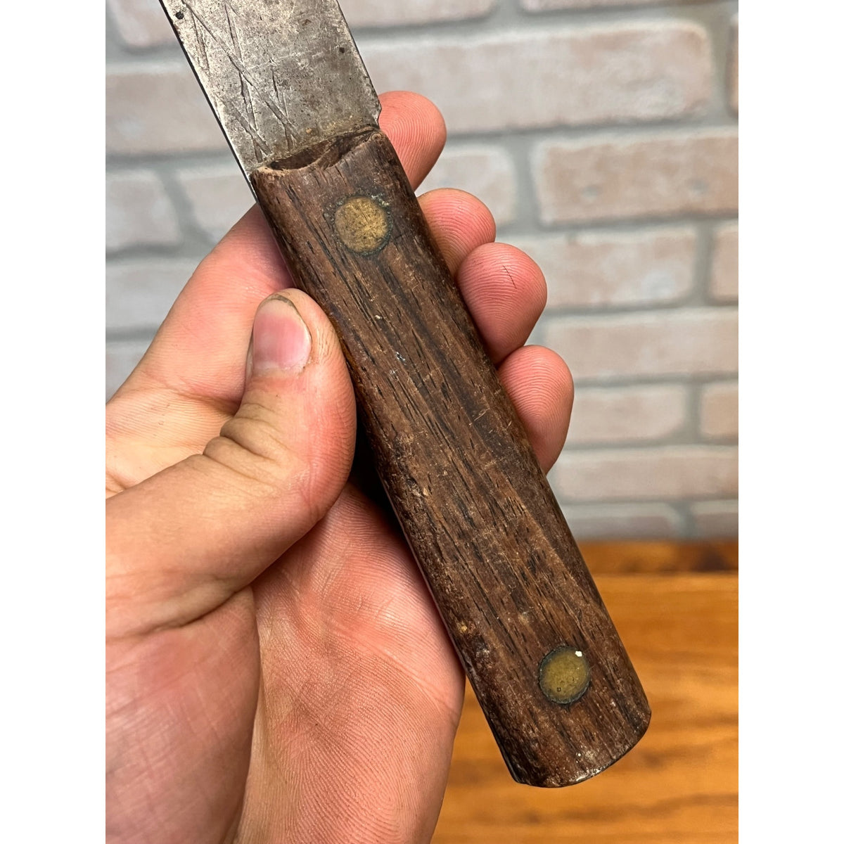 Antique 1900s Carbon Steel Butcher Kitchen Knife Wood Handle 12.5" Primitive