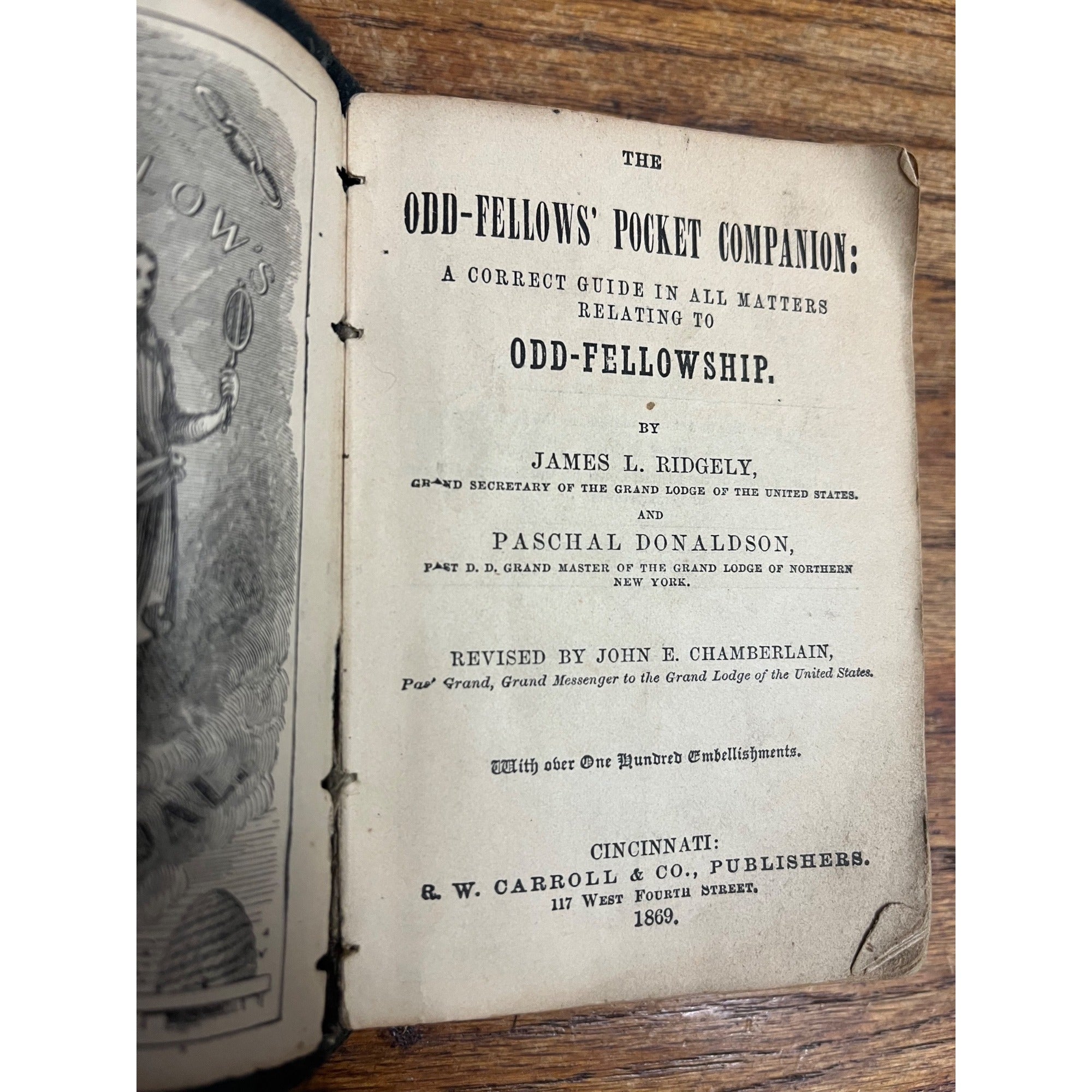 ODD FELLOWS Pocket Companion Guide 1869 Leather Cover Book