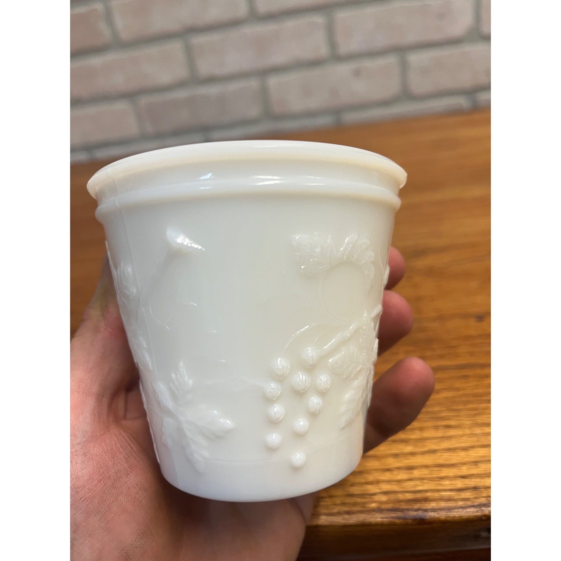 Vintage Milk Glass Embossed Grape Pattern Covered  Mustard Jar w/ Lid