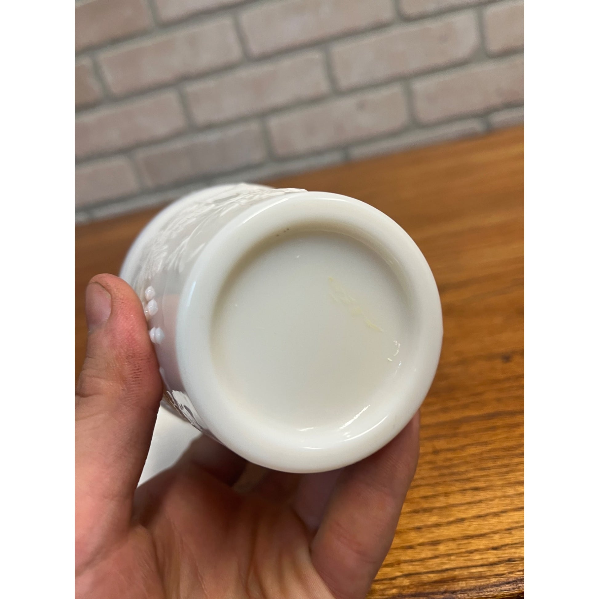 Vintage Milk Glass Embossed Grape Pattern Covered  Mustard Jar w/ Lid