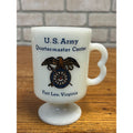 Vintage US Army Quartermaster Center Fort Lee Virginia White Milk Glass Mug 70s