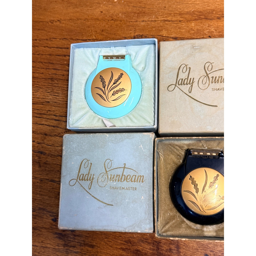 Vintage Lady Sunbeam Shavemaster Model LS Razor Lot (2) Black & Turquoise w/ Box