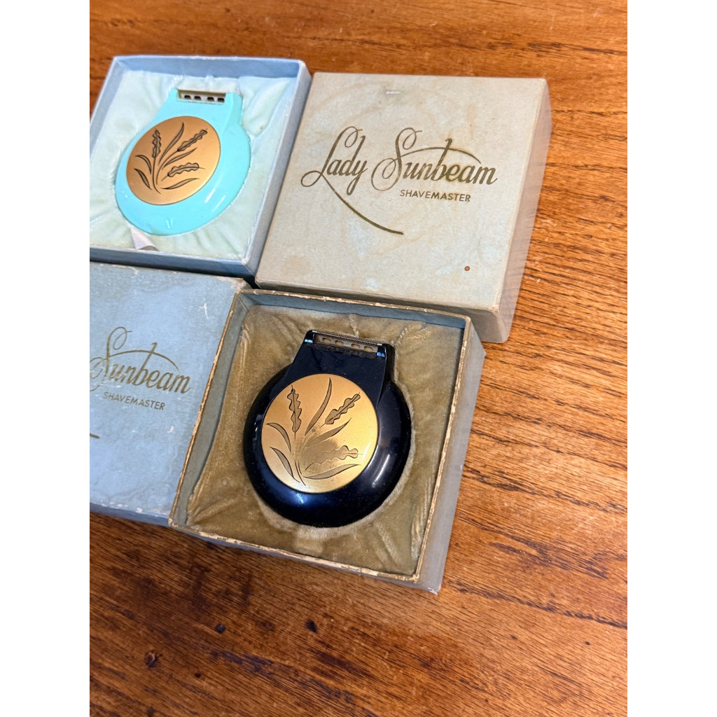 Vintage Lady Sunbeam Shavemaster Model LS Razor Lot (2) Black & Turquoise w/ Box