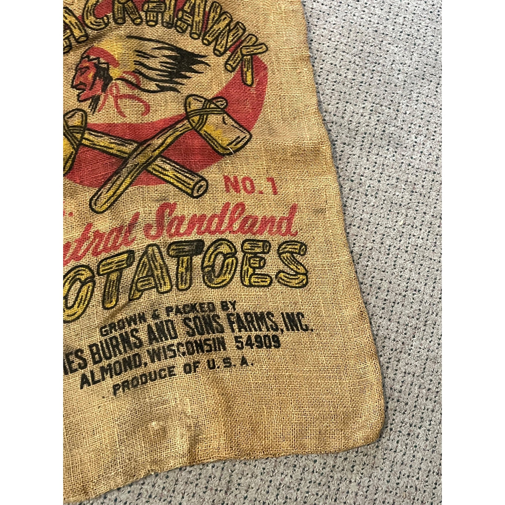 Vintage Blackhawk Chief Axes Potatoes James Burns Almond Wisconsin burlap sack