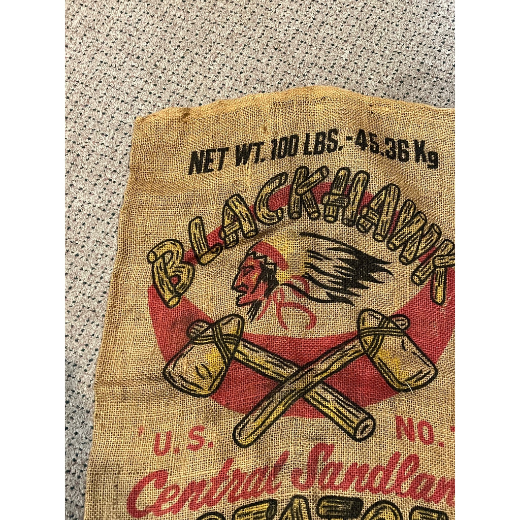 Vintage Blackhawk Chief Axes Potatoes James Burns Almond Wisconsin burlap sack