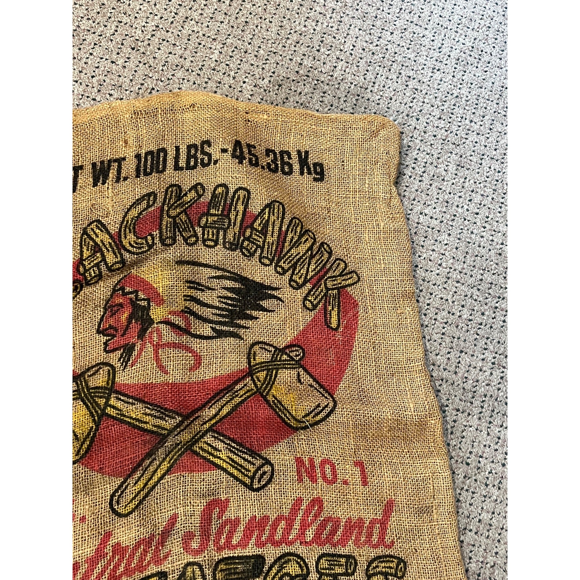 Vintage Blackhawk Chief Axes Potatoes James Burns Almond Wisconsin burlap sack