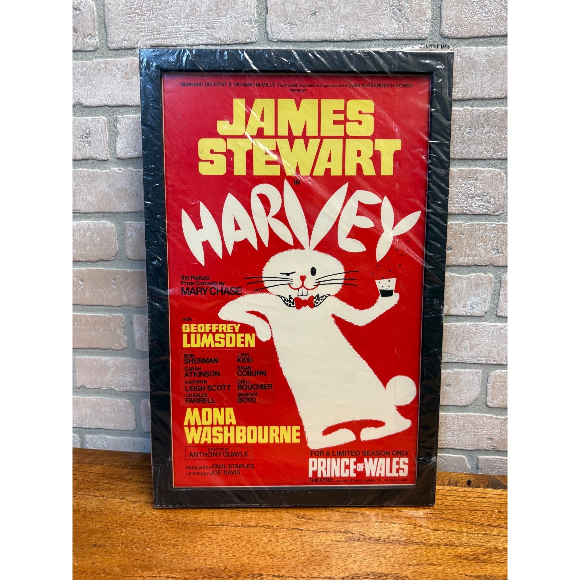Original 1975 Harvey James Stewart Play Movie Broadside Poster Framed Promo