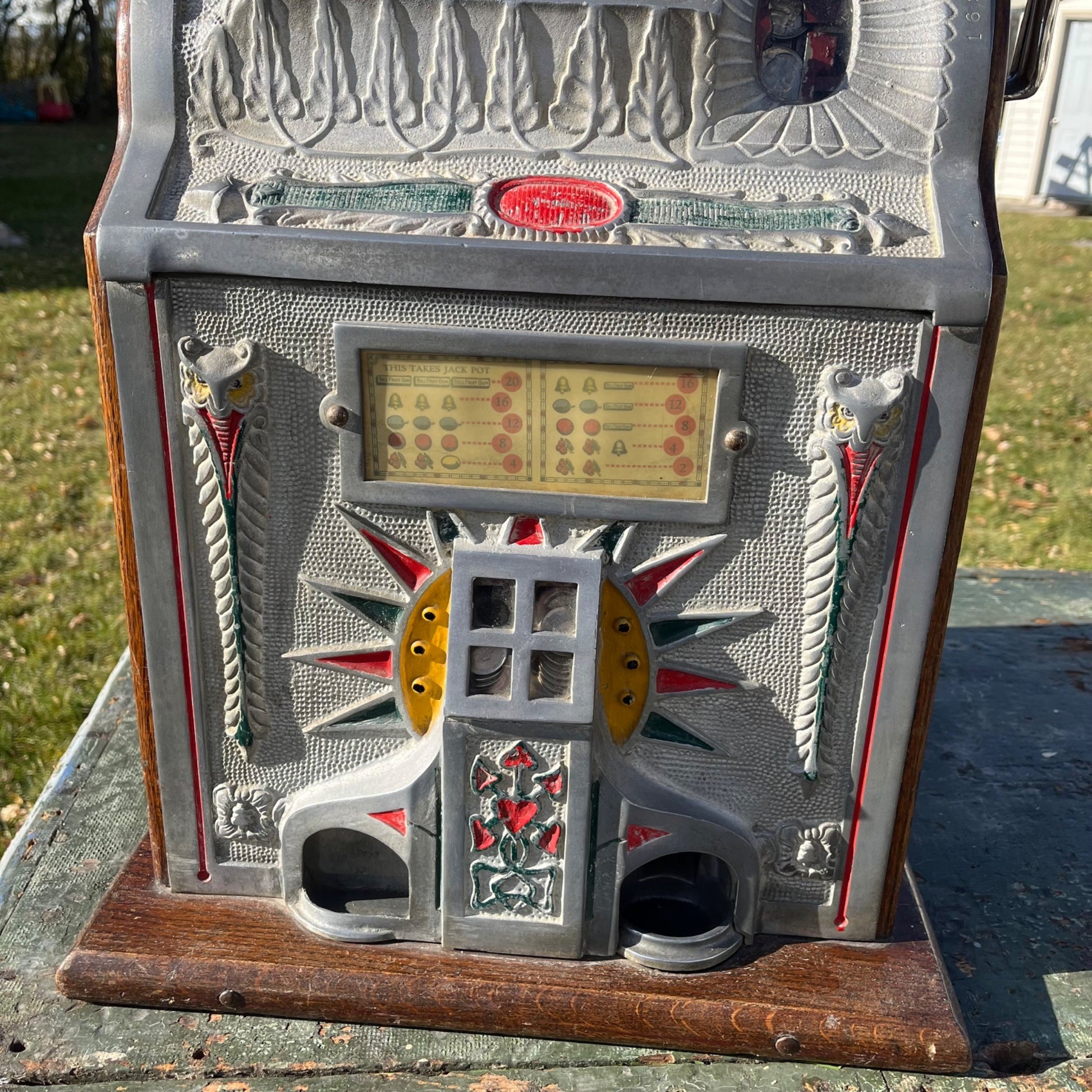 Antique c1925 Mills 5 Cent Owl Operators Bell Art Deco Gooseneck Slot Machine