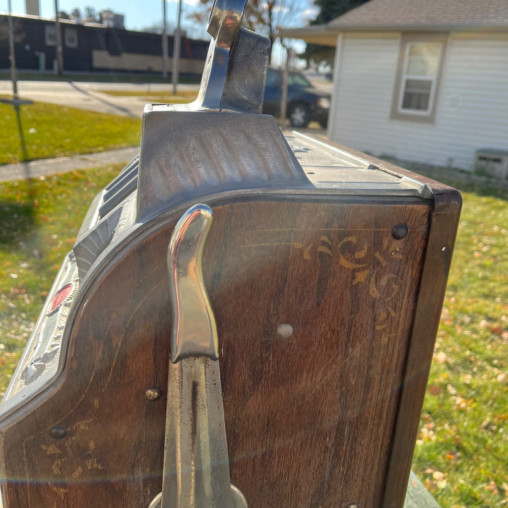 Antique c1925 Mills 5 Cent Owl Operators Bell Art Deco Gooseneck Slot Machine