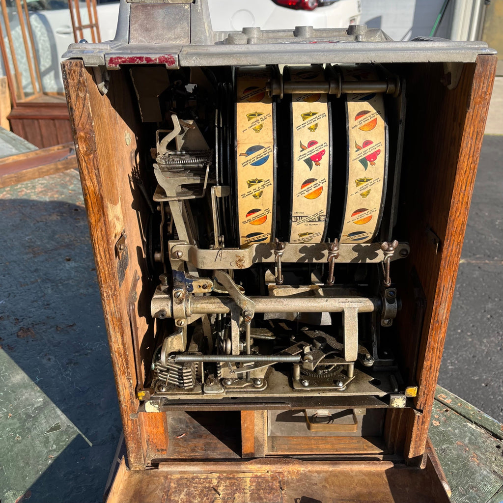 Antique c1925 Mills 5 Cent Owl Operators Bell Art Deco Gooseneck Slot Machine