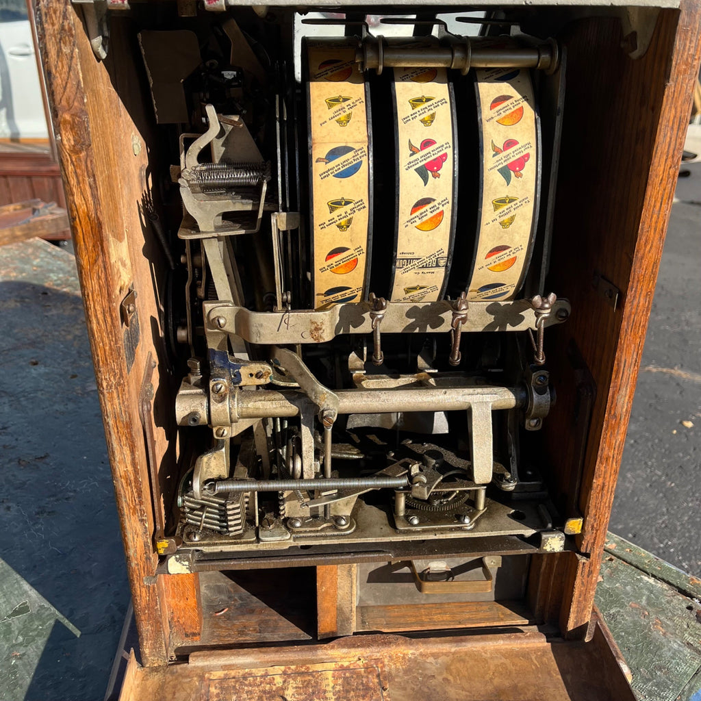 Antique c1925 Mills 5 Cent Owl Operators Bell Art Deco Gooseneck Slot Machine