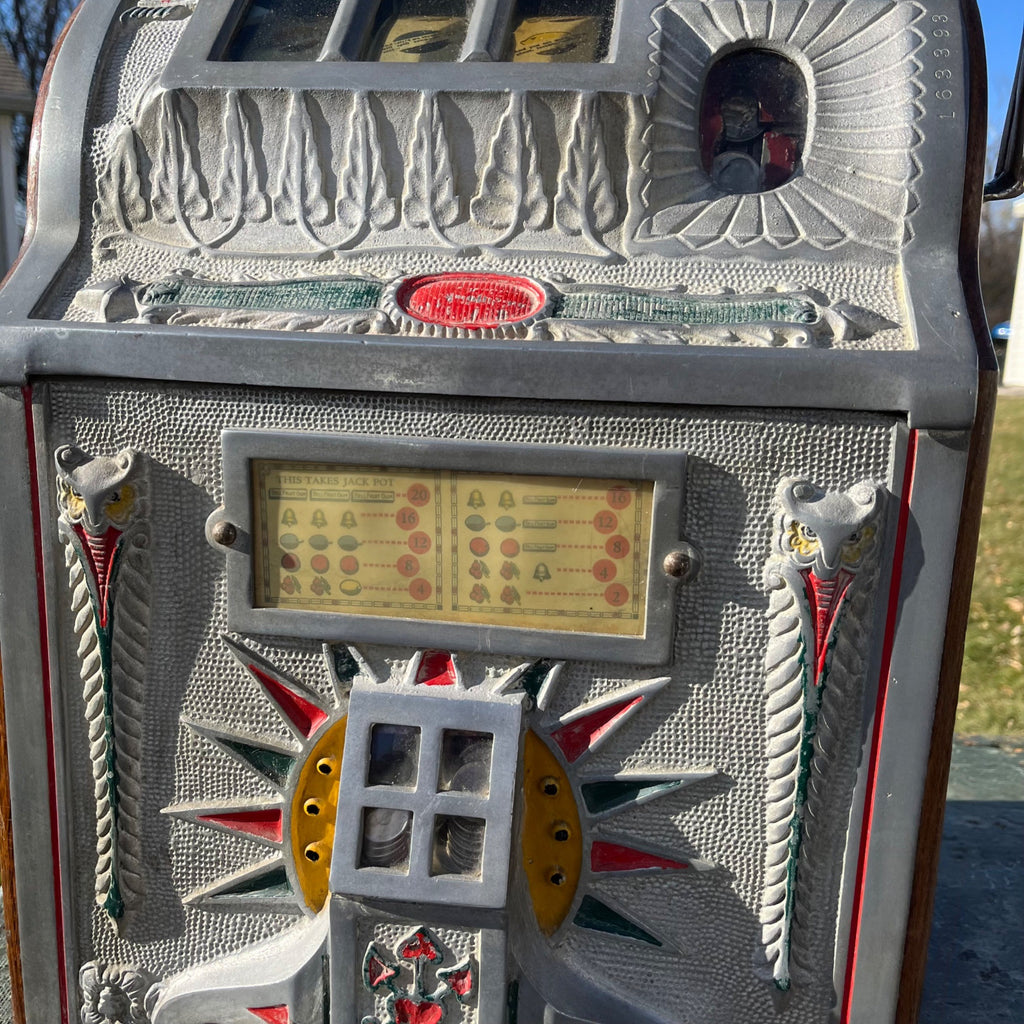 Antique c1925 Mills 5 Cent Owl Operators Bell Art Deco Gooseneck Slot Machine