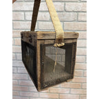Antique Wooden Cricket Fishing Bait Box Wire Screen Carrier Primitive Cage Handmade 1920s Cabin Decor