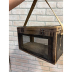 Antique Wooden Cricket Fishing Bait Box Wire Screen Carrier Primitive Cage Handmade 1920s Cabin Decor