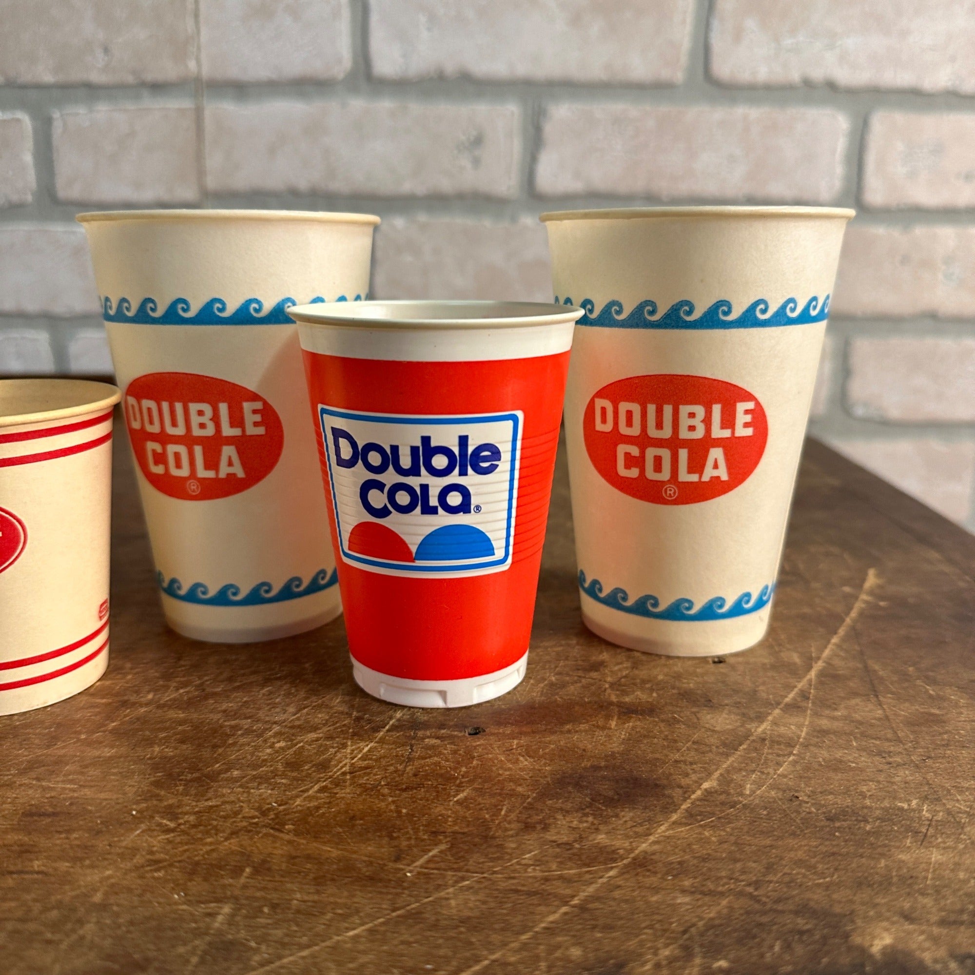 (8) Vintage Double Cola Soda Paper Wax Cups Advertising Sample Fountain