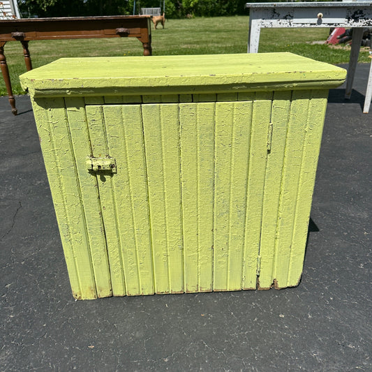 Antique Primitive Wooden Yellow Green Storage Cabinet Cupboard