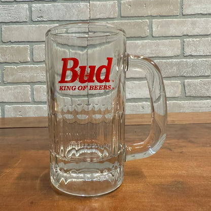 Vintage 1970s Bud King of Beers Budweiser Red Block Text Heavy Glass Mug