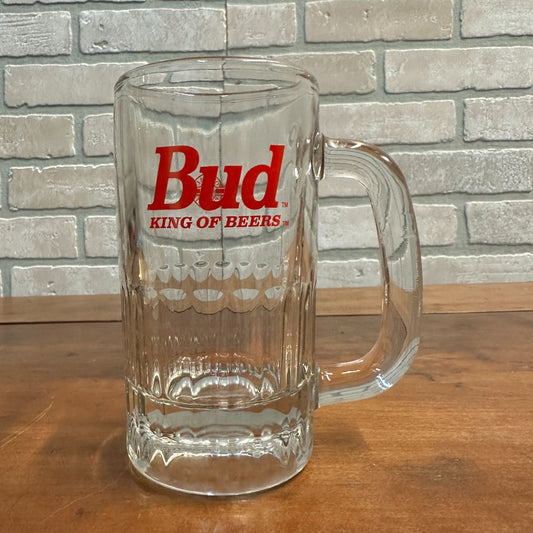 Vintage 1970s Bud King of Beers Budweiser Red Block Text Heavy Glass Mug