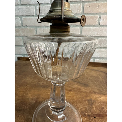 Antique EAPG 1880s Glass Pedestal Base Oil Lamp w/ P&A Burner 10" Tall