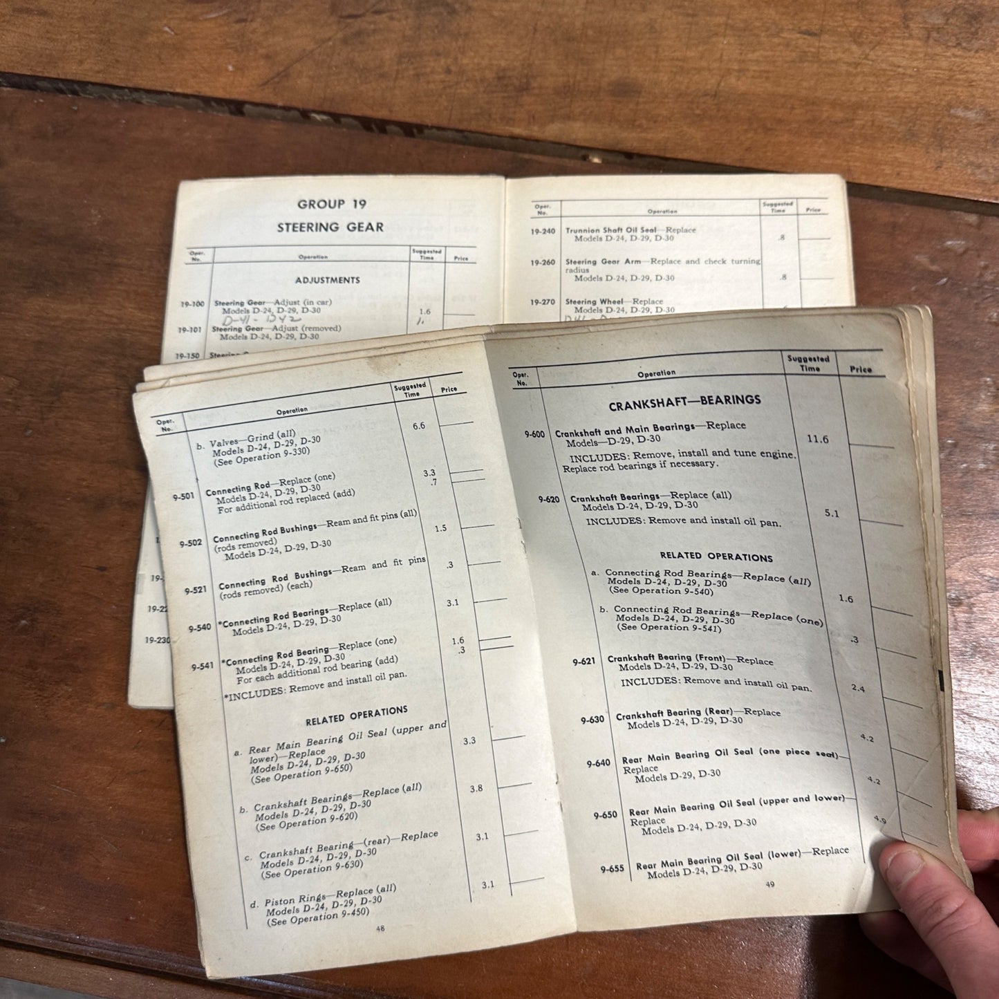 Vintage 1949 Dodge Passenger Car Service Operation Time Schedule Models D-24, D-29, D-30