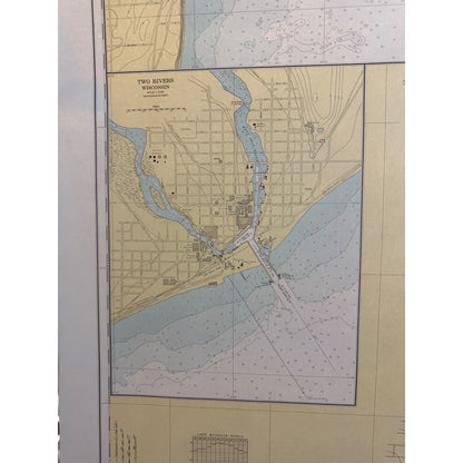 Vintage 1975 Lake Michigan Algoma Sheboygan Ship Route Wisconsin Map Poster 48x37"